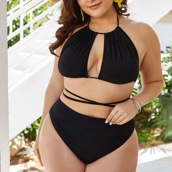 Curvy Flaunt & Flow Tied Back Bikini - Black - Picture 3 of 6